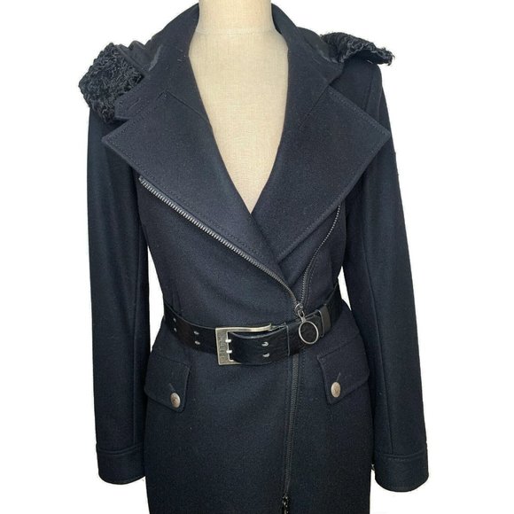 Authentic Belstaff Rare Wool Carter Long Coat Bukhara Fur Trimmed Hood EU 42 - Picture 10 of 11